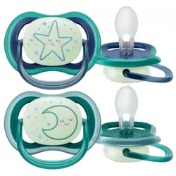 Avent Ultra Air Nighttime 2 Sucettes Orthodontiques 6-18 Mois - Couleur : Bleu