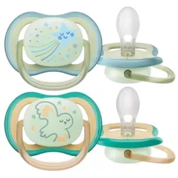 Avent Ultra Air Nighttime 2 Sucettes Orthodontiques 0-6 Mois - Couleur : Bleu et Vert 1
