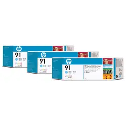 HP 91 3-pack 775-ml Light Cyan DesignJet Pigment Ink Cartridges cartouche d'encre 3 pièce(s) Original (C9486A)