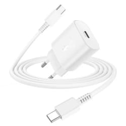 Chargeur secteur Samsung 15 W USB-C avec câble USB-C vers USB-C – Blanc