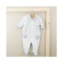 Grenouillère en coton manches longues rayées col Peter Pans bleu 6 mois Babidu
