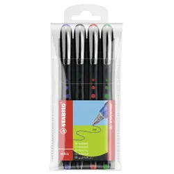 STABILO bl@ck+ Stylo à bille retractable avec clip Noir, Bleu, Vert, Rouge 4 pièce(s)
