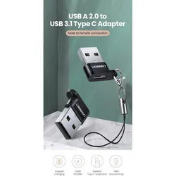 Ugreen Adaptateur USB-A Male 2.0 to USB-C Female NOIR