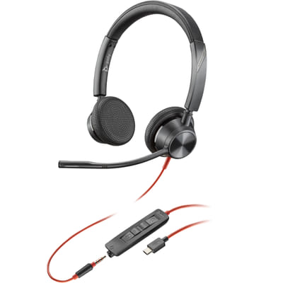 POLY Blackwire 3325 stereo headset USB-C + 3.5 mm connection + USB-C/A adapter