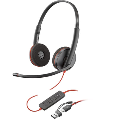 POLY Blackwire 3220 سماعة رأس ستيريو USB-C + محول USB-C/A