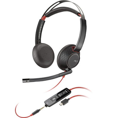 سماعة رأس POLY Blackwire 5220 ستيريو USB-C + اتصال 3.5 مم + محول USB-C/A