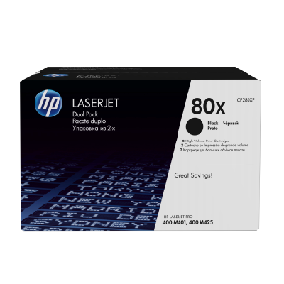 HP 80X pack de 2 cartouches authentiques de toner LaserJet noir grande capacité