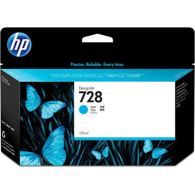 HP 728 DesignJet Cyan Ink Cartridge, 130 ml