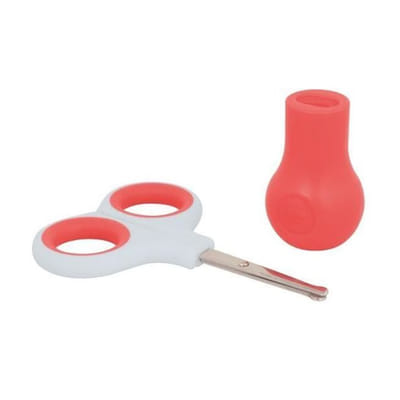 بebe confort – مقص مع أطراف مدورة – أحمر وأبيض (1 شهر +)