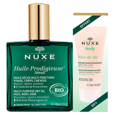 Nuxe Prodigieux Huile Prodigieuse Néroli Bio 100 ml + Body Rêve de Thé Gommage Granité Ressourçant 30 ml Offert Nuxe Prodigieux Huile Prodigieuse Néroli Bio 100 ml + Body Rêve de Thé Gommage Granité Ressourçant 30 ml Offert