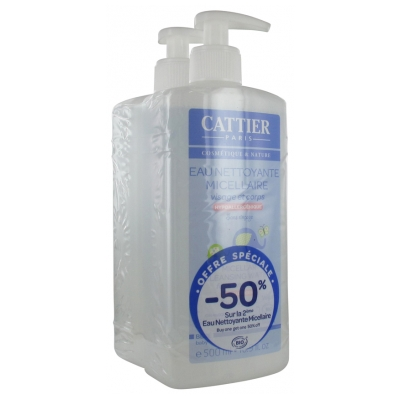 Eau Nettoyante Micellaire Hypoallergénique Bio 2x500ml Bebe Cheveux et Corps Cattier