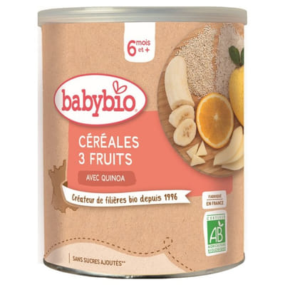 Babybio حبوب 3 فواكه مع كينوا 6 أشهر وما فوق عضوي 220 غرام