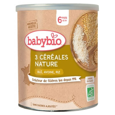 Babybio 3 Cereals Nature 6 Months and + Organic 220 g