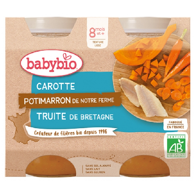 Babybio Carotte Potimarron Truite 8 Mois et + Bio 2 Pots de 200 g