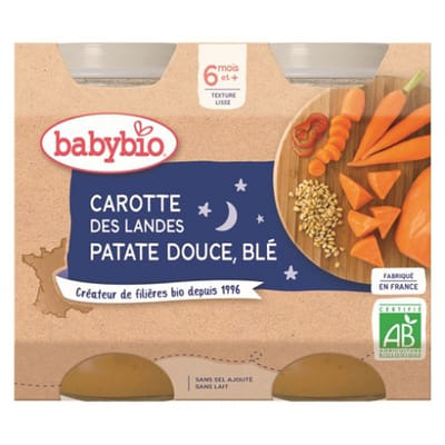 Babybio Landes Carrot Sweet Potato, Wheat 6 Months and + Organic 2 Pots of 200 g