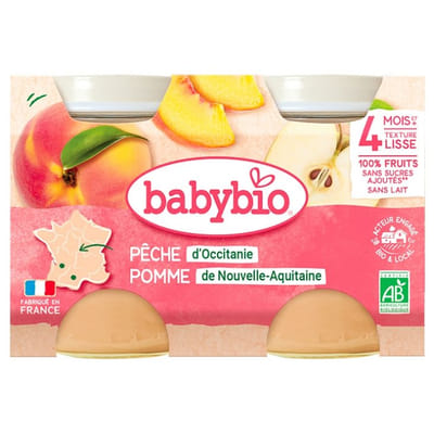Babybio Pêche Pomme 4 Mois et + Bio 2 Pots de 130 g