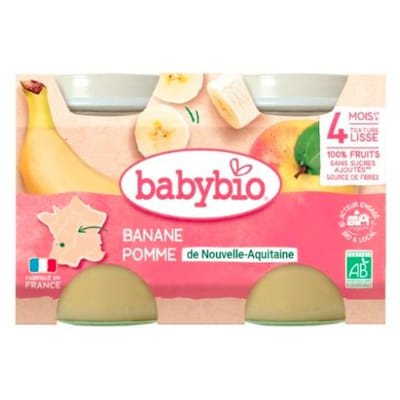 Babybio Banane Pomme 4 Mois et + Bio 2 Pots de 130 g