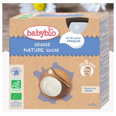 Babybio Brassé nature sucré, dès 6 mois, 4*85g