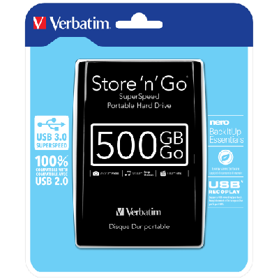 Verbatim Disque dur portable USB Store 'n' Go 3.0, 500 Go, noir