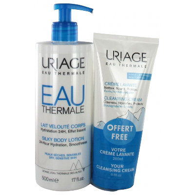 Lait velouté corps Hydratation 24H Effet lissant + Crème lavante offerte 500ml Eau thermale et Hydratation Uriage