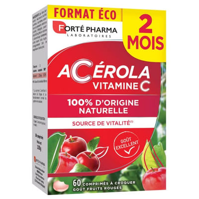 Acerola 60 chewable tablets Rich in natural Vitamin C Forté Pharma