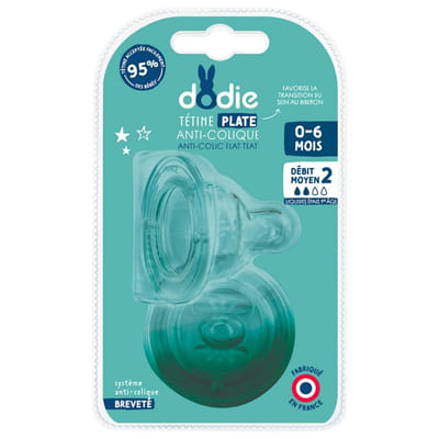 Dodie Sensation+ 2 Tétines Plate Col Large 0-6 Mois Débit 2 Moyen