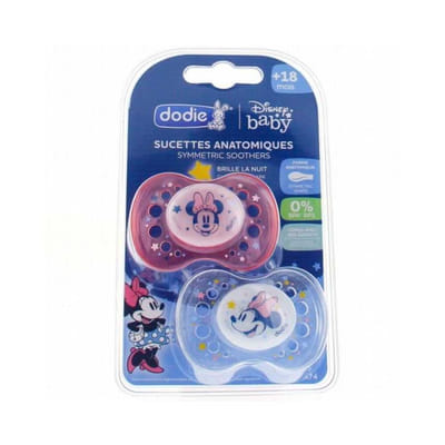 Dodie 2 Anatomical Pacifiers Night Silicone 18 Months and + - Model: Good night/Lune
