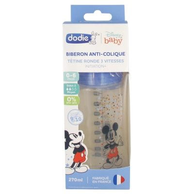 Dodie Disney Baby زجاجة مضادة للمغص حلمة مستديرة 3 سرعات 270 مل 0-6 أشهر - نموذج: ميكي