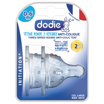 Dodie Initiation+ Tétines Anti-Colique Rondes 3 Vitesses Débit 2 Col Large 0-6 mois 2 pièces Dodie Initiation+ Tétines Anti-Colique Rondes 3 Vitesses Débit 2 Col Large 0-6 mois 2 pièces