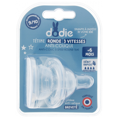 Dodie Tétines Rondes 3 Vitesses Anti-Colique Liquide Épais +6mois 2 pièces Dodie Tétines Rondes 3 Vitesses Anti-Colique Liquide Épais +6mois 2 pièces