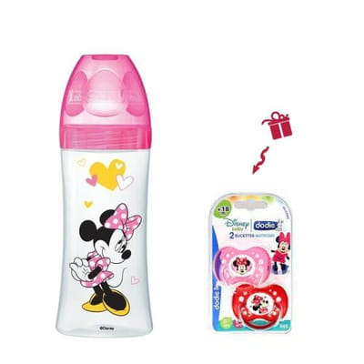 Dodie Initiation+ Biberon Anti-Colique Tétine ronde 3 Vitesses Débit 3 Minnie Fuschia +6 Mois 330ml
