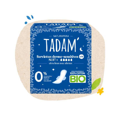 Tadam Serviette Ultra Coton Bio Nuit+ 10un