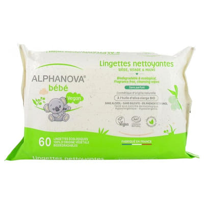 Alphanova Baby Fragrance-Free Cleansing Wipes 60 Wipes