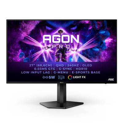 شاشة AOC AG276QZD مسطحة للكمبيوتر 67.3 سم (26.5") 2560 x 1440 بكسل كواد HD OLED أسود