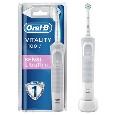 Oral-B Vitality D100 Sensi UltraThin Adult Rotating Toothbrush Grey, White