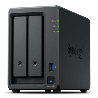 خادم تخزين NAS Synology DiskStation DS725+ Ryzen Embedded R1600 4 جيجابايت DDR4 0 تيرابايت أسود