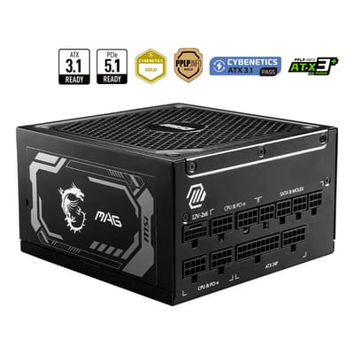 وحدة مزود الطاقة MSI MAG A1250GL PCIE5 1250 واط 24 دبوس ATX 1U أسود