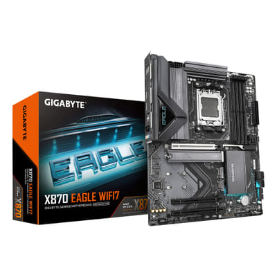 GIGABYTE X870 EAGLE WIFI7 Motherboard - Supports AMD Ryzen 9000 processors, 14+2+2 VRM phases, up to 8000MHz DDR5 (OC), 1xPCIe 5.0 + 2xPCIe 4.0, Wi-Fi 7, LAN 2.5GbE, USB 4