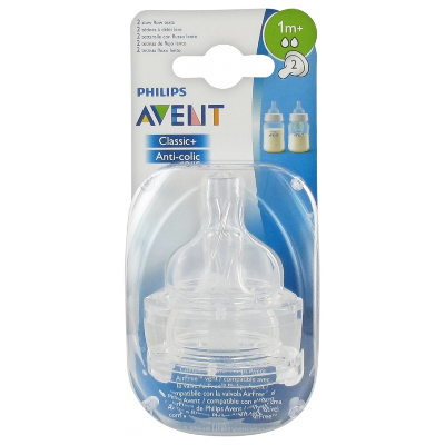 Avent 2 Tétines 2 trous à Débit Lent 1 Mois et +