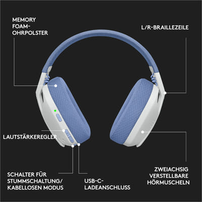 Logitech G G435 Wireless Headphones Play Bluetooth White