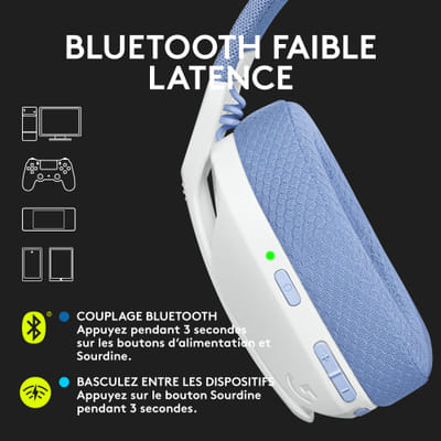 Logitech G G435 Wireless Headphones Play Bluetooth White