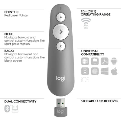 LOGITECH R500s Laser Presentation Remote - MID GREY - EMEA (910-006520)