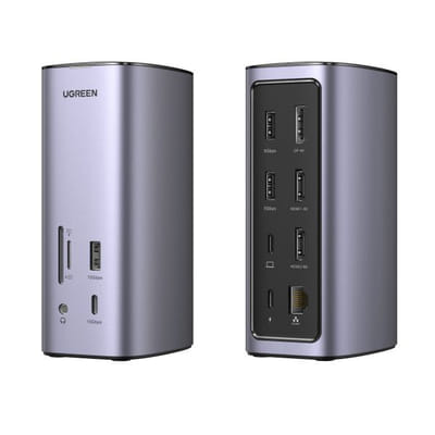 Ugreen محطة إرساء USB-C 12 في 1 سلكية فضية