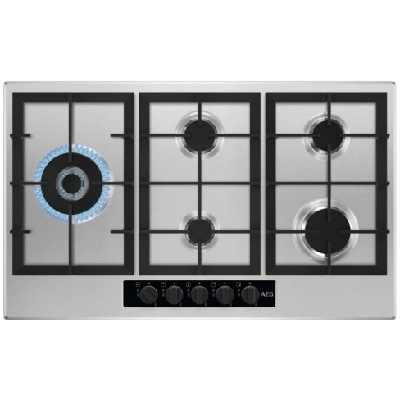 AEG HGB95520YM plaque Noir, Acier inoxydable Intégré 90 cm Gaz 5 zones