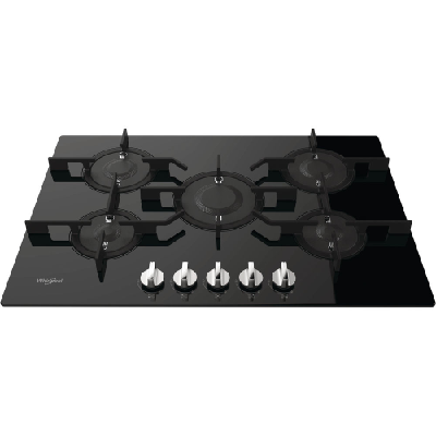 Whirlpool POW75D2/NB plaque Noir Intégré (placement) 75 cm Gaz 5 zones