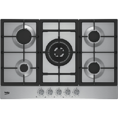 Beko HIAW 75225 SL plaque Noir, Acier inoxydable Intégré 75 cm Gaz 5 zone(s)