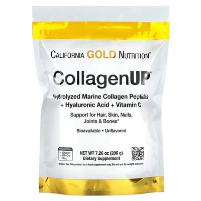 California Gold Nutrition, CollagenUP, Peptides de collagène marin hydrolysé à l'acide hyaluronique et à la vitamine C, Non aromatisé, 206 g
