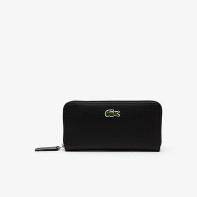 Lacoste محفظة نسائية L.12.12 Concept Petit Piqué بسحاب 12 بطاقة سوداء